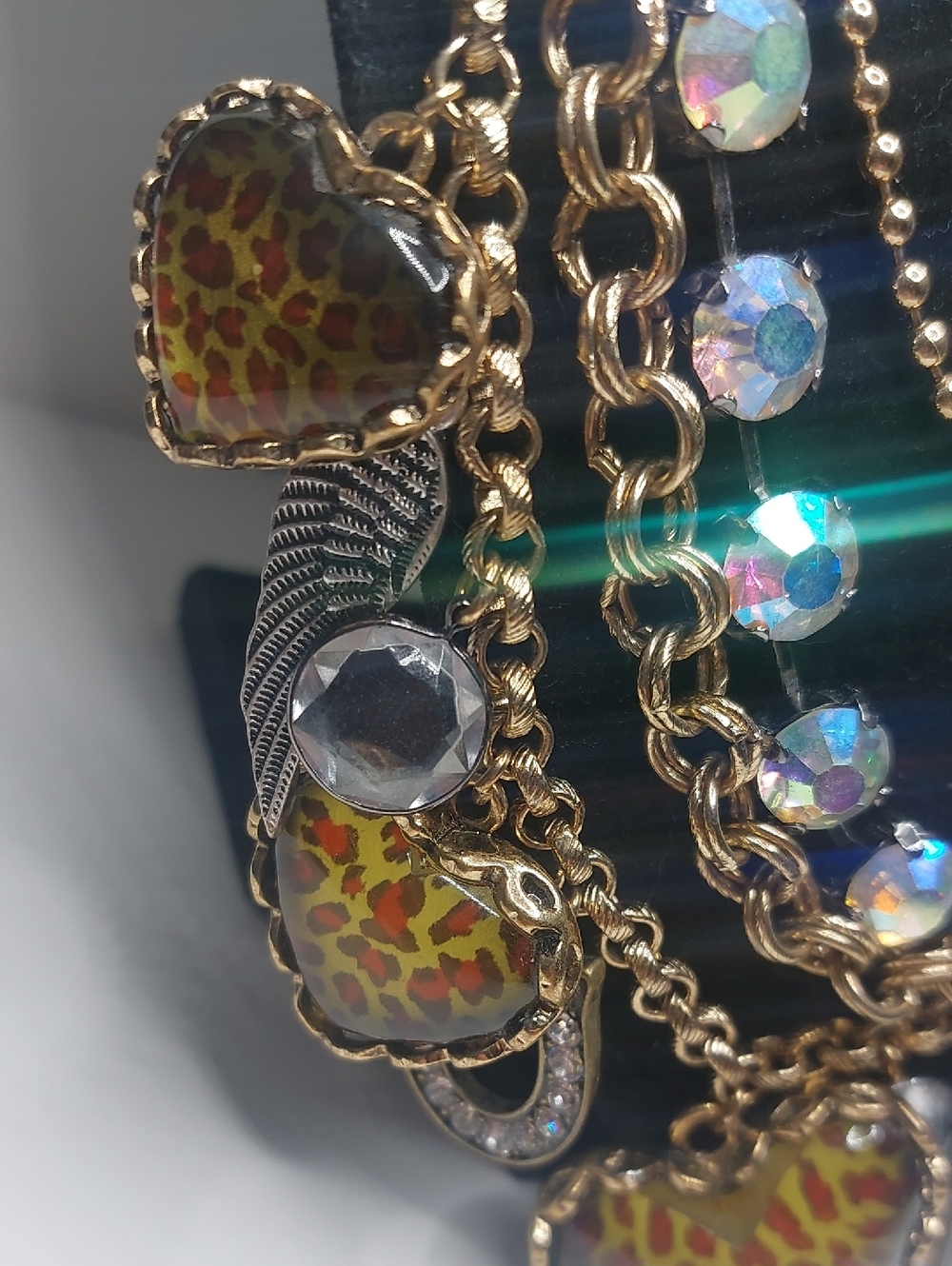 Betsey Johnson Leopard Lucite Puffy Heart Charm 4 Tiered Statement Necklace - Picture 5 of 16